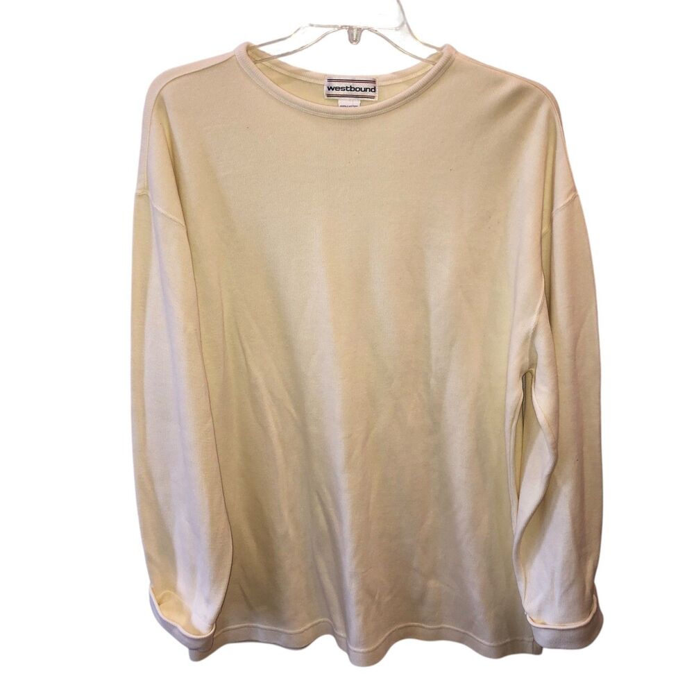 Westbound Womens Size XL Cream Long Sleeve Round Neck Pullover T Shirt Tee